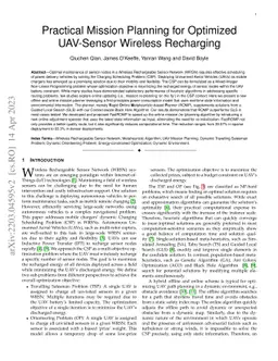 Practical Mission Planning for Optimized UAV-Sensor Wireless Recharging