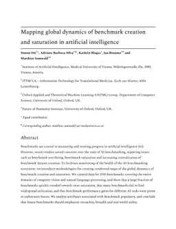 Mapping global dynamics of benchmark creation and saturation in
  artificial intelligence
