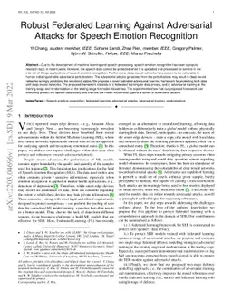 Robust Federated Learning Against Adversarial Attacks for Speech Emotion
  Recognition