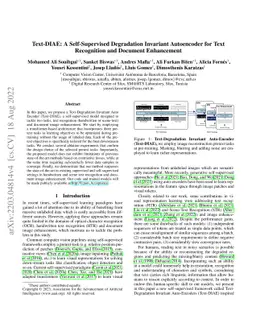Text-DIAE: A Self-Supervised Degradation Invariant Autoencoders for Text
  Recognition and Document Enhancement
