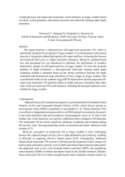 A high-precision self-supervised monocular visual odometry in foggy
  weather based on robust cycled generative adversarial networks and multi-task
  learning aided depth estimation