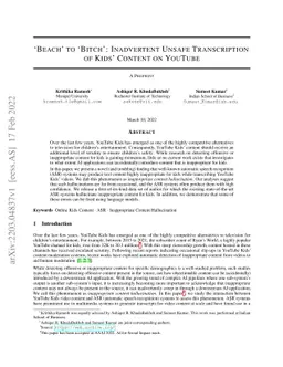 'Beach' to 'Bitch': Inadvertent Unsafe Transcription of Kids' Content on
  YouTube