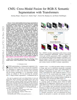 CMX: Cross-Modal Fusion for RGB-X Semantic Segmentation with
  Transformers