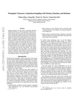 Triangular Character Animation Sampling with Motion, Emotion, and
  Relation