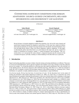 Connecting sufficient conditions for domain adaptation: source-guided
  uncertainty, relaxed divergences and discrepancy localization