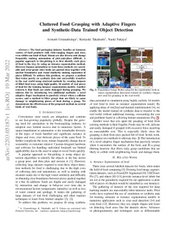 Cluttered Food Grasping with Adaptive Fingers and Synthetic-Data Trained
  Object Detection