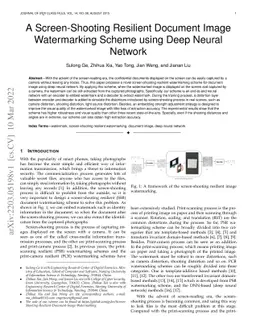A Screen-Shooting Resilient Document Image Watermarking Scheme using
  Deep Neural Network