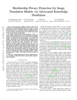 Membership Privacy Protection for Image Translation Models via
  Adversarial Knowledge Distillation