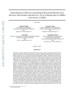 Parsimonious Physics-Informed Random Projection Neural Networks for
  Initial-Value Problems of ODEs and index-1 DAEs