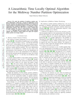 A Linearithmic Time Locally Optimal Algorithm for the Multiway Number
  Partition Optimization