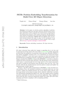 PETR: Position Embedding Transformation for Multi-View 3D Object
  Detection