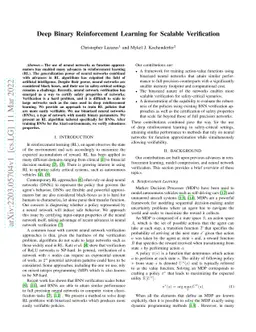 Deep Binary Reinforcement Learning for Scalable Verification