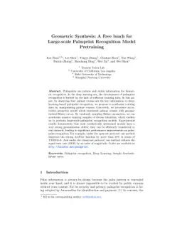 Geometric Synthesis: A Free lunch for Large-scale Palmprint Recognition
  Model Pretraining