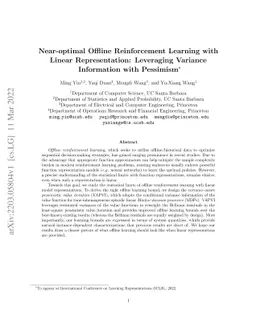 Near-optimal Offline Reinforcement Learning with Linear Representation:
  Leveraging Variance Information with Pessimism