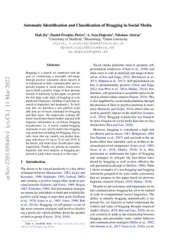 Automatic Identification and Classification of Bragging in Social Media