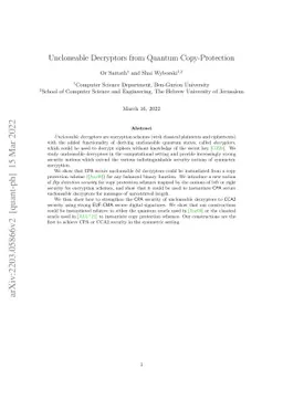 Uncloneable Decryptors from Quantum Copy-Protection