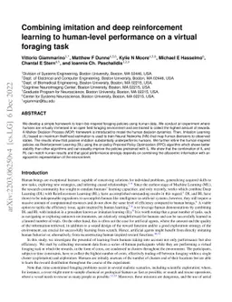 Combining imitation and deep reinforcement learning to accomplish
  human-level performance on a virtual foraging task