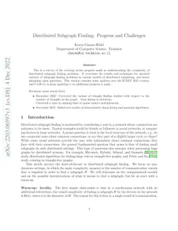 Distributed Subgraph Finding: Progress and Challenges