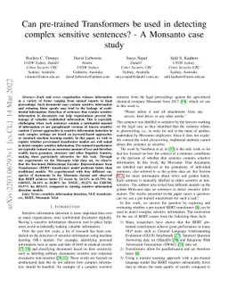 Can pre-trained Transformers be used in detecting complex sensitive
  sentences? -- A Monsanto case study