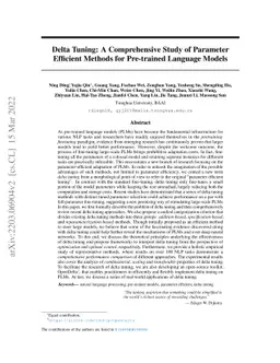 Delta Tuning: A Comprehensive Study of Parameter Efficient Methods for
  Pre-trained Language Models