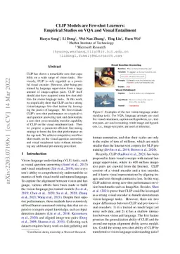 CLIP Models are Few-shot Learners: Empirical Studies on VQA and Visual
  Entailment