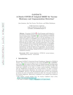 CoNTACT: A Dutch COVID-19 Adapted BERT for Vaccine Hesitancy and
  Argumentation Detection