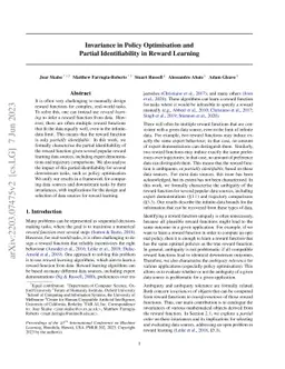 Invariance in Policy Optimisation and Partial Identifiability in Reward
  Learning