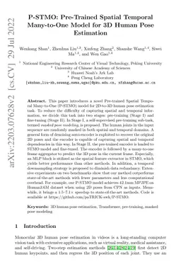 P-STMO: Pre-Trained Spatial Temporal Many-to-One Model for 3D Human Pose
  Estimation