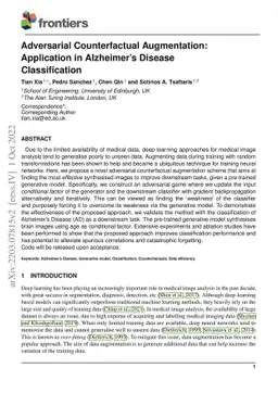 Adversarial Counterfactual Augmentation: Application in Alzheimer's
  Disease Classification
