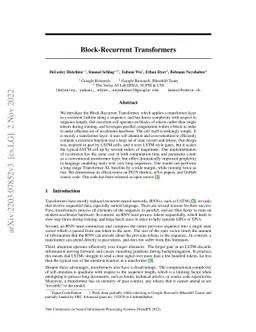 Block-Recurrent Transformers