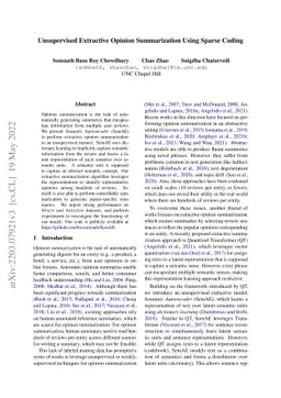 Unsupervised Extractive Opinion Summarization Using Sparse Coding