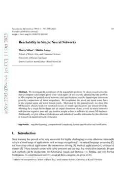 Reachability In Simple Neural Networks