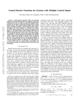 Control Barrier Functions for Systems with Multiple Control Inputs