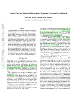 Linear-Time Verification of Data-Aware Dynamic Systems with Arithmetic