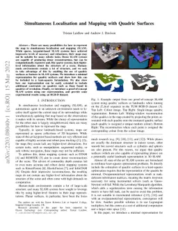 Simultaneous Localisation and Mapping with Quadric Surfaces