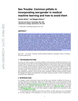 Sex Trouble: Common pitfalls in incorporating sex/gender in medical
  machine learning and how to avoid them