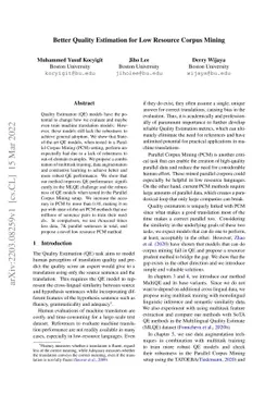 Better Quality Estimation for Low Resource Corpus Mining