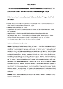 2-speed network ensemble for efficient classification of incremental
  land-use/land-cover satellite image chips