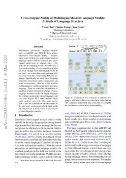 Cross-Lingual Ability of Multilingual Masked Language Models: A Study of
  Language Structure