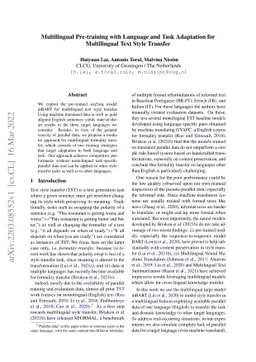 Multilingual Pre-training with Language and Task Adaptation for
  Multilingual Text Style Transfer