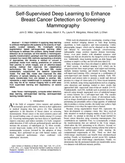 Self-Supervised Deep Learning to Enhance Breast Cancer Detection on
  Screening Mammography