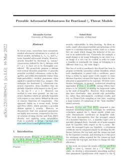 Provable Adversarial Robustness for Fractional Lp Threat Models