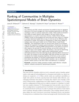 Ranking of Communities in Multiplex Spatiotemporal Models of Brain
  Dynamics