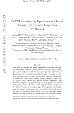EVA2.0: Investigating Open-Domain Chinese Dialogue Systems with
  Large-Scale Pre-Training