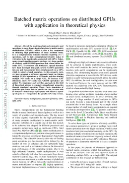 Batched matrix operations on distributed GPUs with application in
  theoretical physics