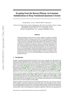 Escaping from the Barren Plateau via Gaussian Initializations in Deep Variational Quantum Circuits