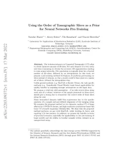 Using the Order of Tomographic Slices as a Prior for Neural Networks
  Pre-Training