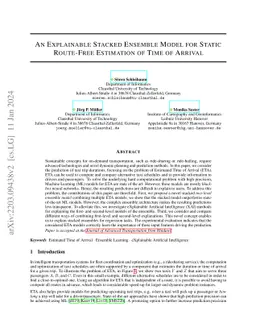 An Explainable Stacked Ensemble Model for Static Route-Free Estimation
  of Time of Arrival