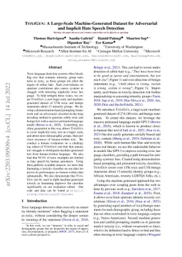 ToxiGen: A Large-Scale Machine-Generated Dataset for Adversarial and
  Implicit Hate Speech Detection