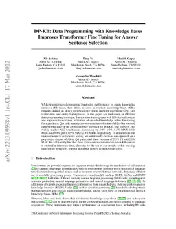 DP-KB: Data Programming with Knowledge Bases Improves Transformer Fine
  Tuning for Answer Sentence Selection
